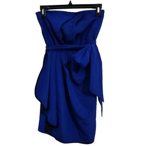 EUC Express Royal Blue Strapless Ruffle Bow Tie Formal Women's Dress 2